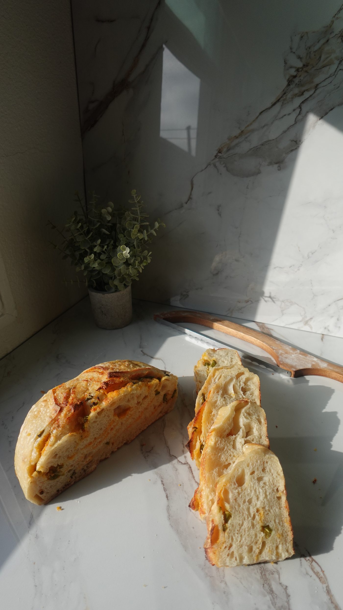 Cinnamon sugar sourdough loaf sliced open